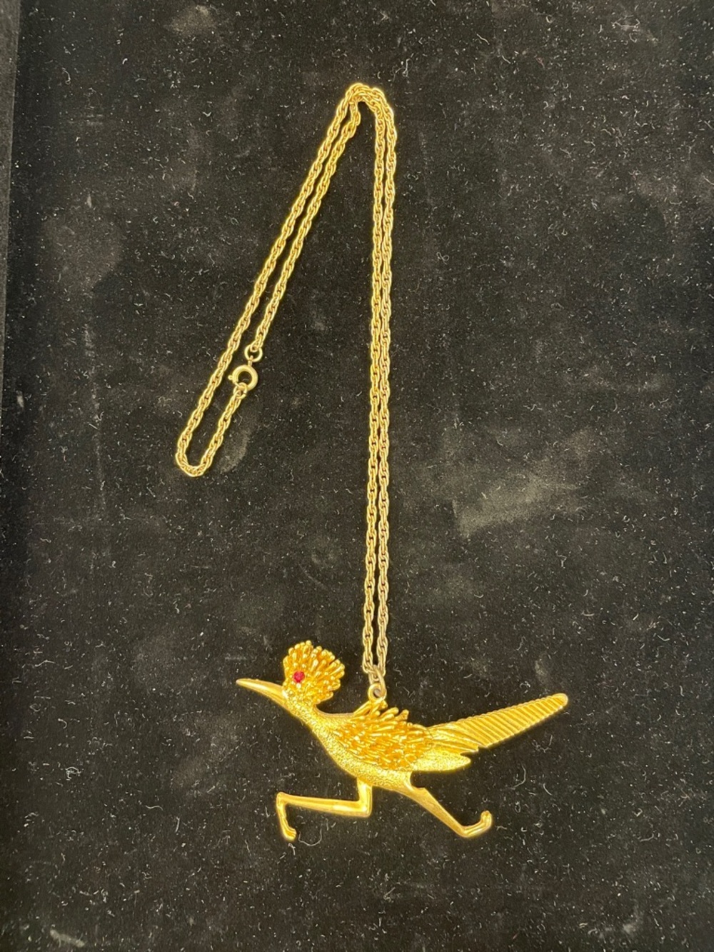Vintage Gold Plated Roadrunner Pendant Necklace
